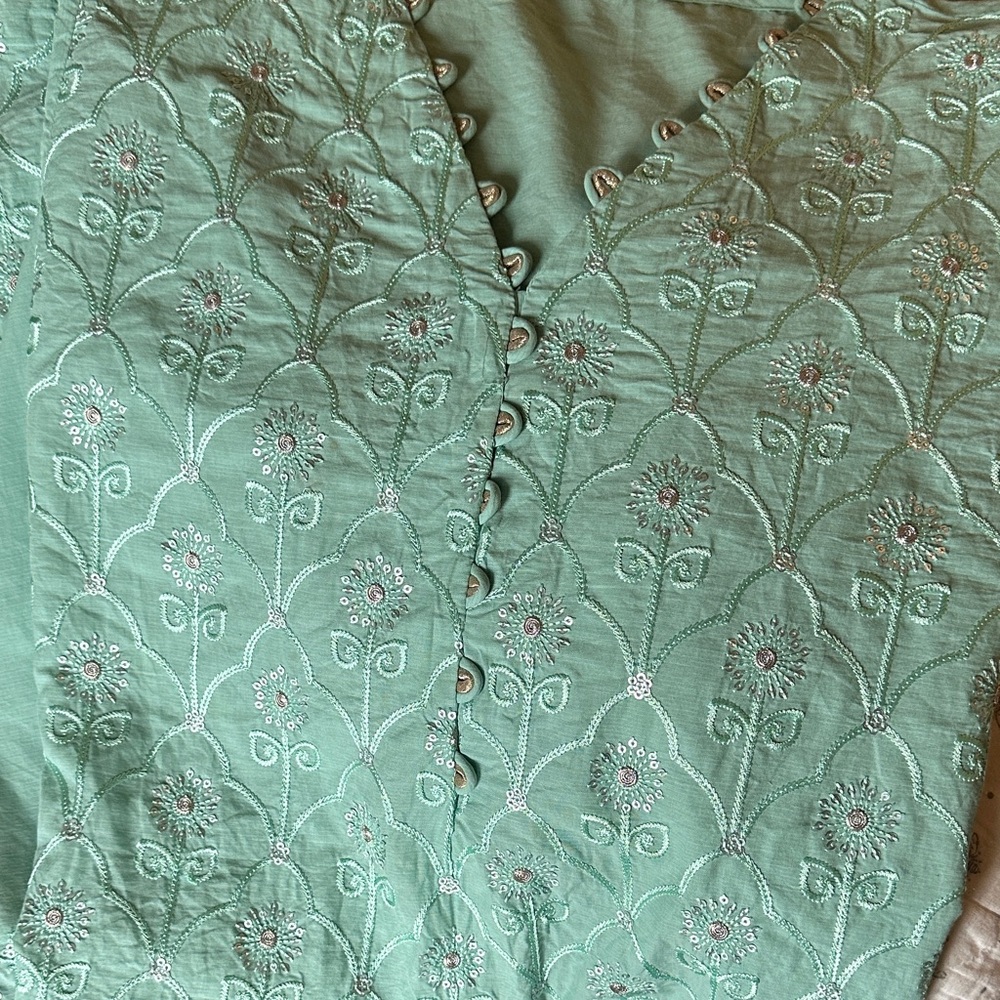 Classic Embroidered Women Kurta in Mint Green - Picture 10 of 10